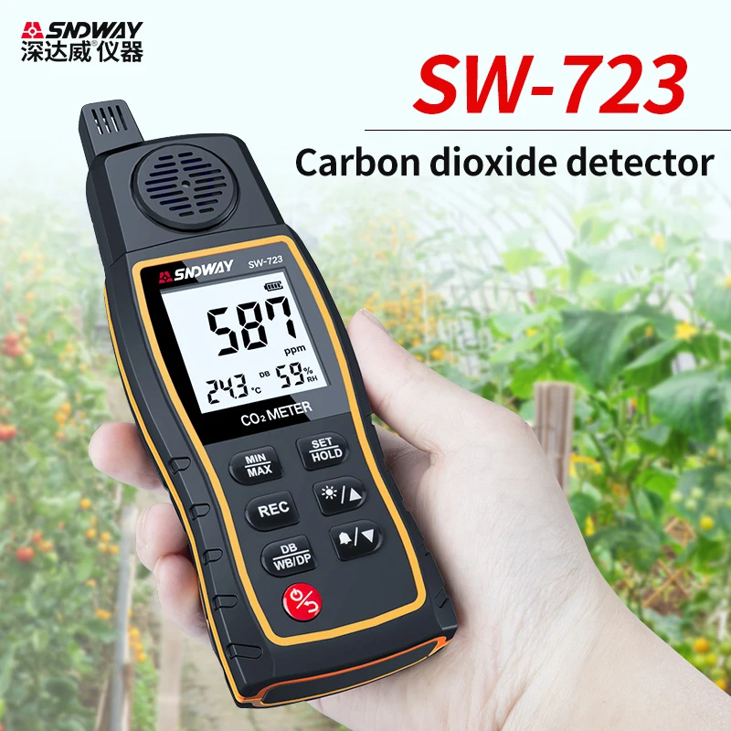 

SNDWAY Digital CO2 METER SW-723 Carbon Dioxide Gas Detector Handheld 0-9999PPM Industrial/Household 3In1 Tester Thermohygrometer