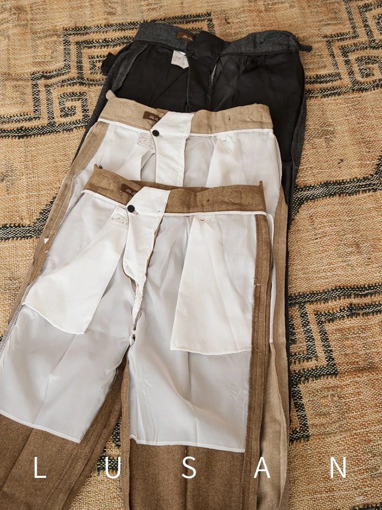 40% Wool Winter Thick Warm Naples Casual High Waist Straight Pants Commuter Retro Men casual pants