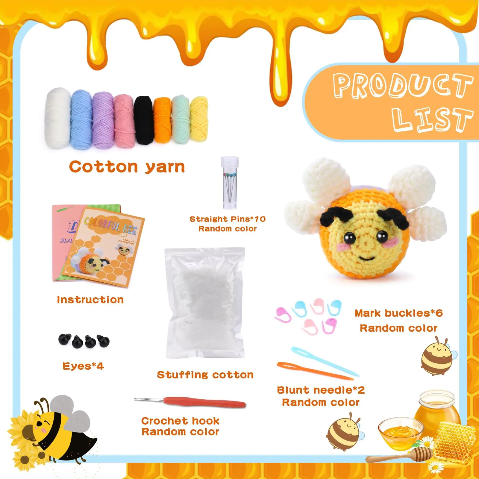 Fenrry Crochet Animal Kit Bee Hook Yarn Set Beginners Adults DIY Craft Supplies Step-by-Step Video Tutorials