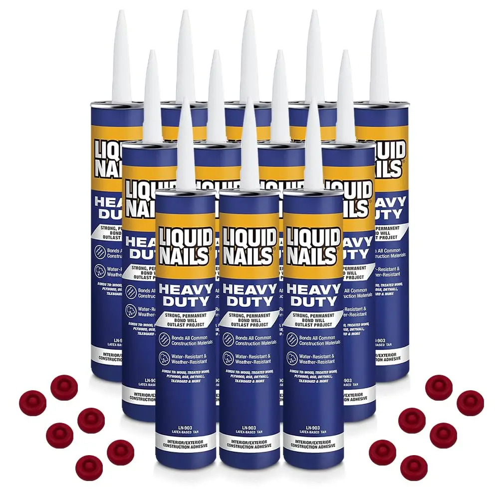 12 Pack Caulk Saver Caps with Case of 12 Liquid Nails LN903 Heavy-Duty Construction Adhesive 10 Oz