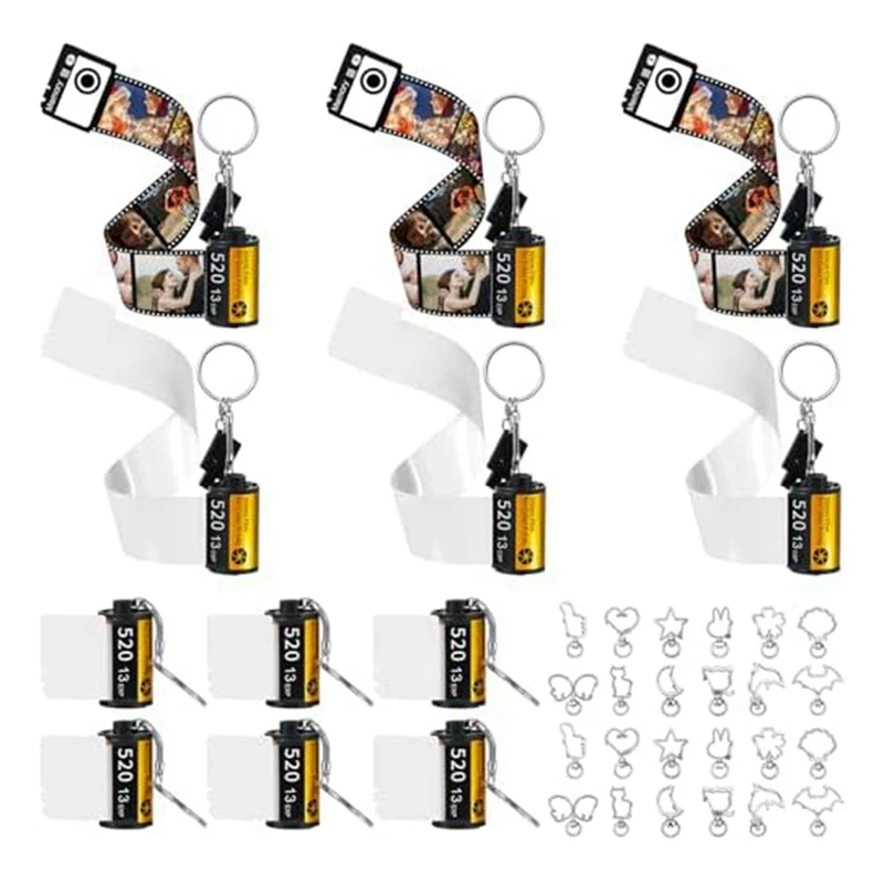 12 PCS Sublimation Camera Film Roll Keychains with Replacement Keyrings