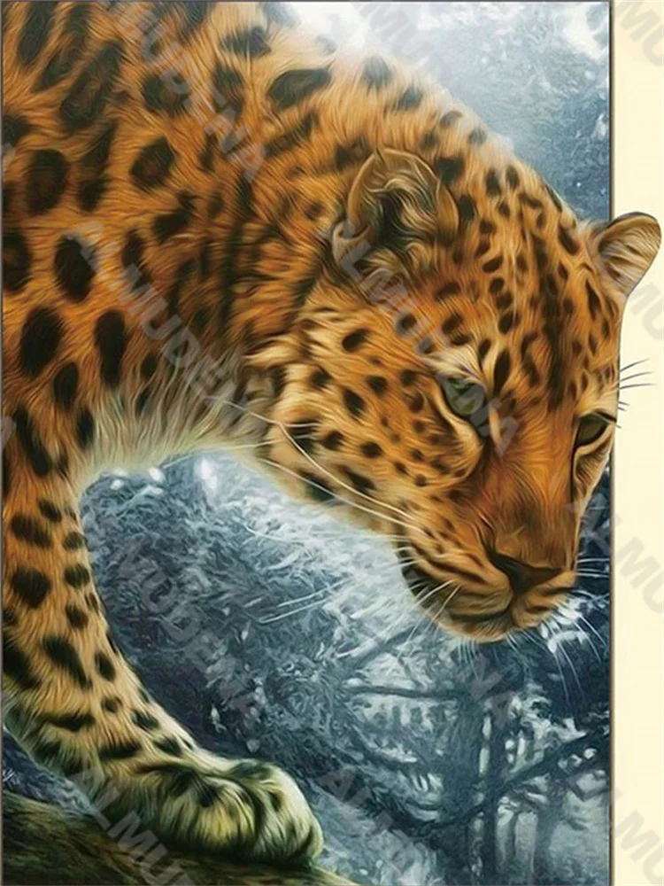 Meian 11/14CT Stickerei Malerei Schwarz Leopard Panther Tier Kreuz Stich Kits DMC Gedruckt Leinwand DIY Handgemachte Dekoration – Detail 27