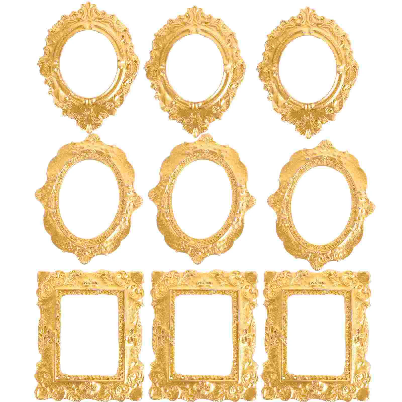Photo Frame Miniature Decor Micro House Ornament Frames Gold Resin Toy Room 15 Pcs photo frame
