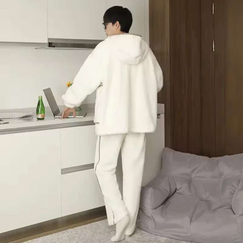 남성용 플러스 사이즈 양면 플리스 잠옷 M-8XL 아우터웨어 슬립웨어 대형 플란넬 편안한 홈웨어 가을 겨울