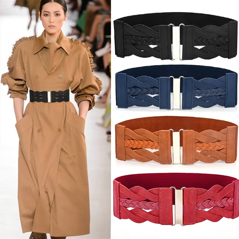 

SISHION Vintage Fashion Wide Belt for Women TCS0024 Black White Camel Elastic Corset Belts Cummerbund Plus Size