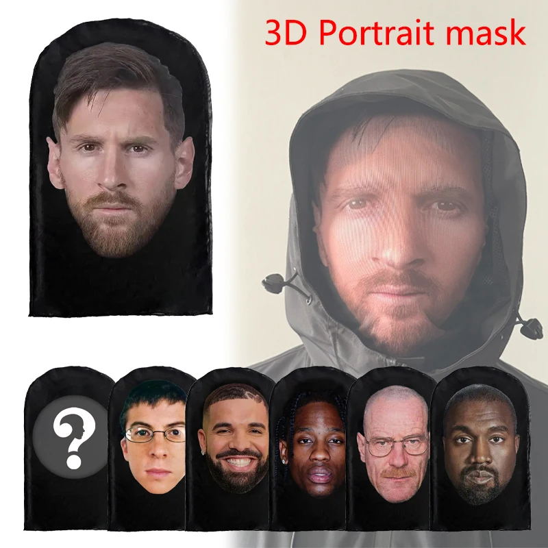 

New 3D Printed Kanye Mask Drake Elastic Mesh Full Face Mask for Unisex Cosplay Headwear Party Simulation Balaclava Hat Headgear