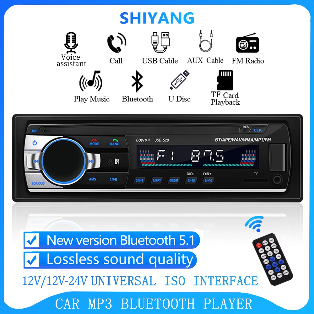 

Автомобильный Bluetooth MP3-плеер SHIYANG, устройство для громкой связи, 12 В/12 В-24 В, высокая мощность, кардридер USB/TF, FM-радио, AUX