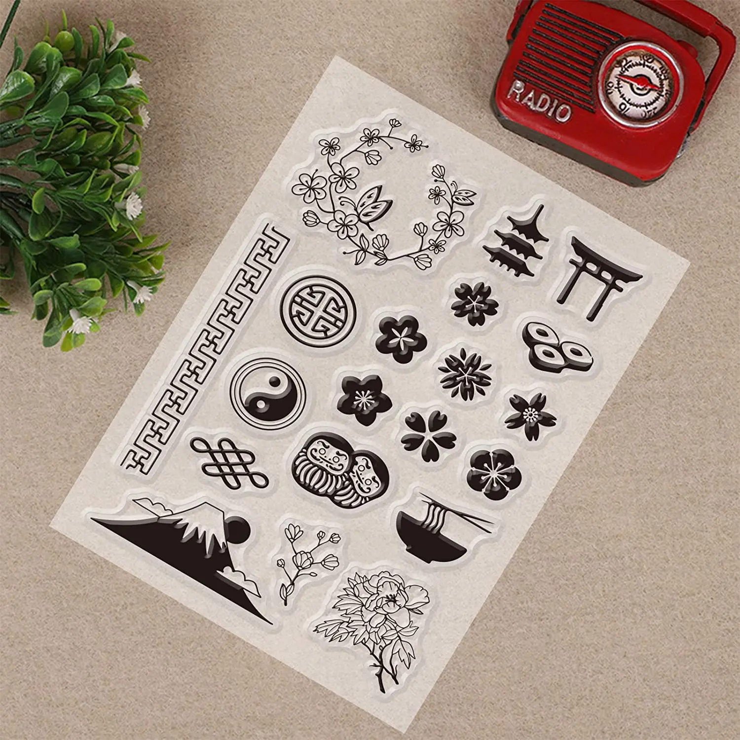 9 Sheets Oriental Style Cutting Dies and Silicone Clear
