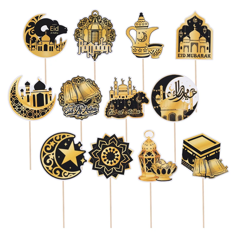 12/36Pcs Eid Mubarak Cupcake Topper Moon Star Mosque Cake Dessert DIY Decoration Islamic Muslim Party Baking Tool Ramadan 2025