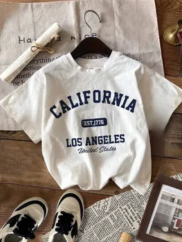 Summer Women California T-Shirt American Vintage O-Neck Tops Tees Fashion Los Angeles Clothing Female Casual Streetwear Y2K Top 1