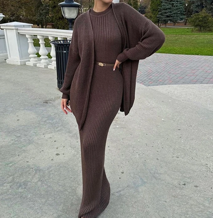 Women Elegant Evening Party Waistband Dress 2023 Fashionable and Popular Lazy Style Knitted Sweater Temperament Long Skirt Set feynzz s trend zipper simple literary jeans dark lazy straight pants summer new women s high waist temperament trousers