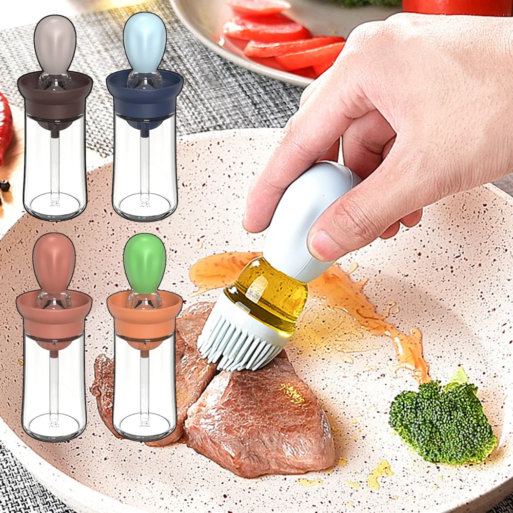 1/2/4Pcs BBQ Baking Glass Oil Bottle 180ml Silicone Ration Brush Grill Oil Brushes For Cooking Baking BBQ Tool Brush