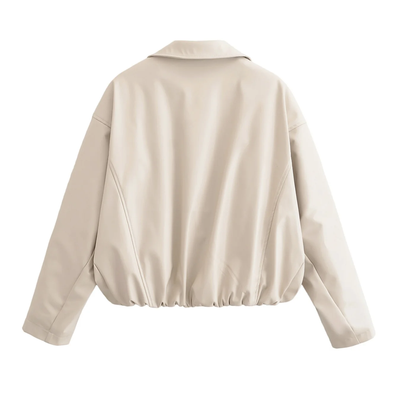 Women Faux Leather Bomber Short Jacket With Zipper Spring Autumn Long Sleeve Pocket Loose Coats Female Casual Streetwear Tops