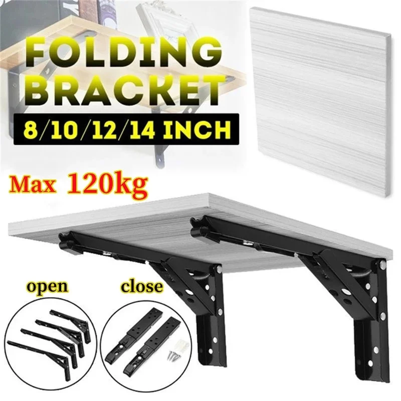 Folding Bracket 8"/10"/12"/14"/16" for Shelf Table Desk Wall Mounted Support Arm Space Saving Carbon Steel shelf bracket folding shelf bracket shelf support