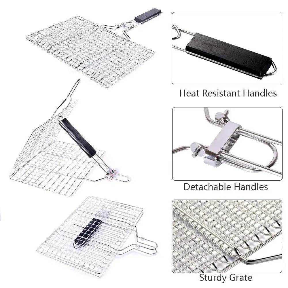 New Stainless Steel BBQ Mesh Non Stick Fold Grill Mesh Mat With Handle Barbecue Tool Steak