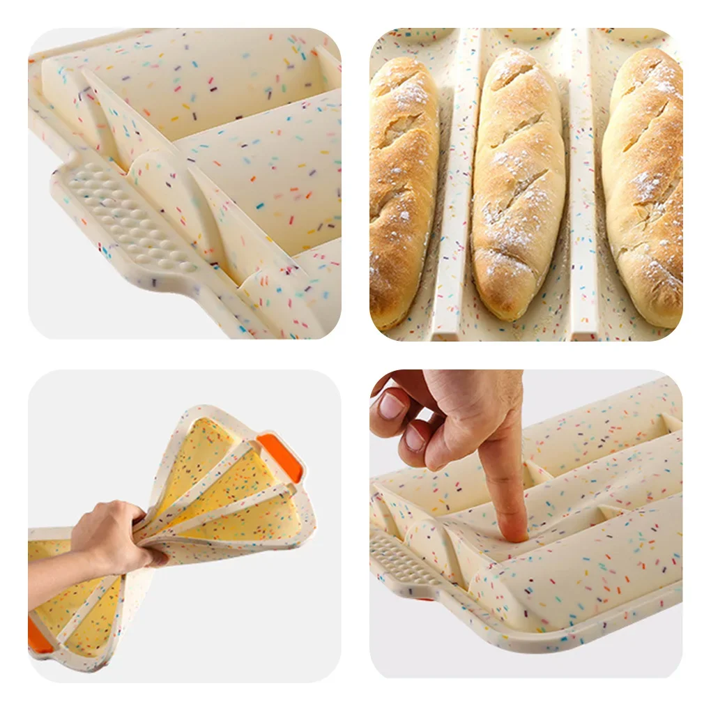 3 Cavity Baguette Baking Tray Non-Stick Silicone Cake Mold Bread Mould Oven Pan Easy Demoulding Baking Dish DIY Kitchen Supplies