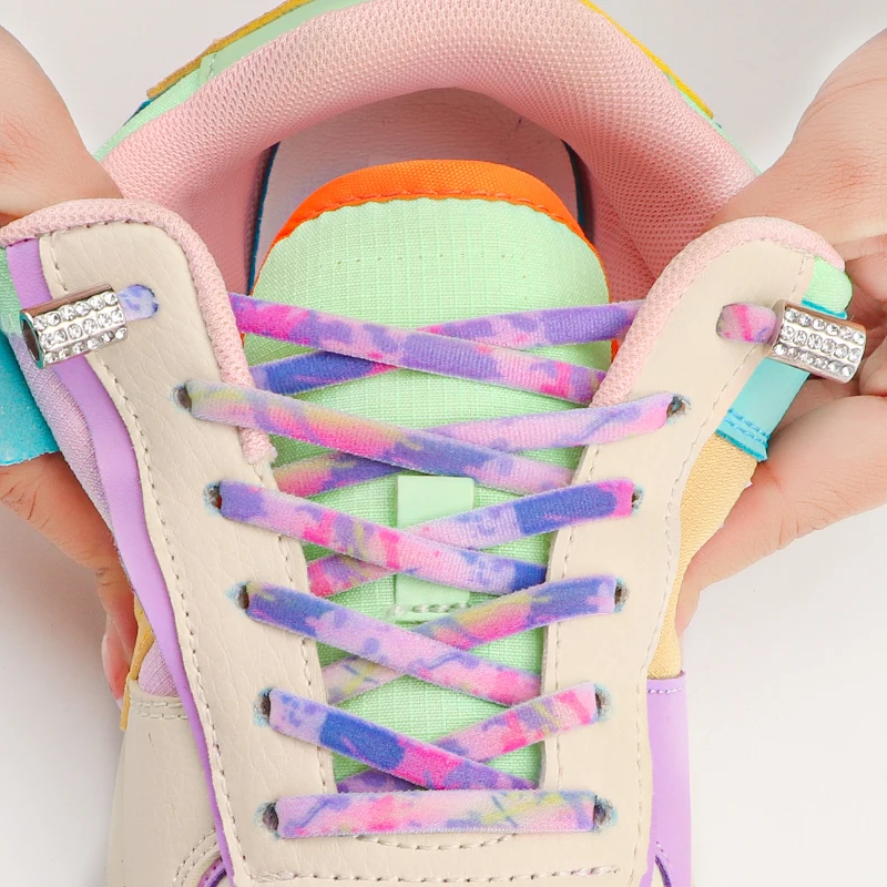 

1Pair Luxury Rhinestone Lock Shoe laces without ties Colourful Elastic Laces Sneakers No Tie Shoelaces Sports Round Shoelace