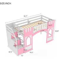 Twin Size Loft Bed with Storage Staircase and Window, Wood Playhouse Bed Frame with Storage for Boys, Girls 2