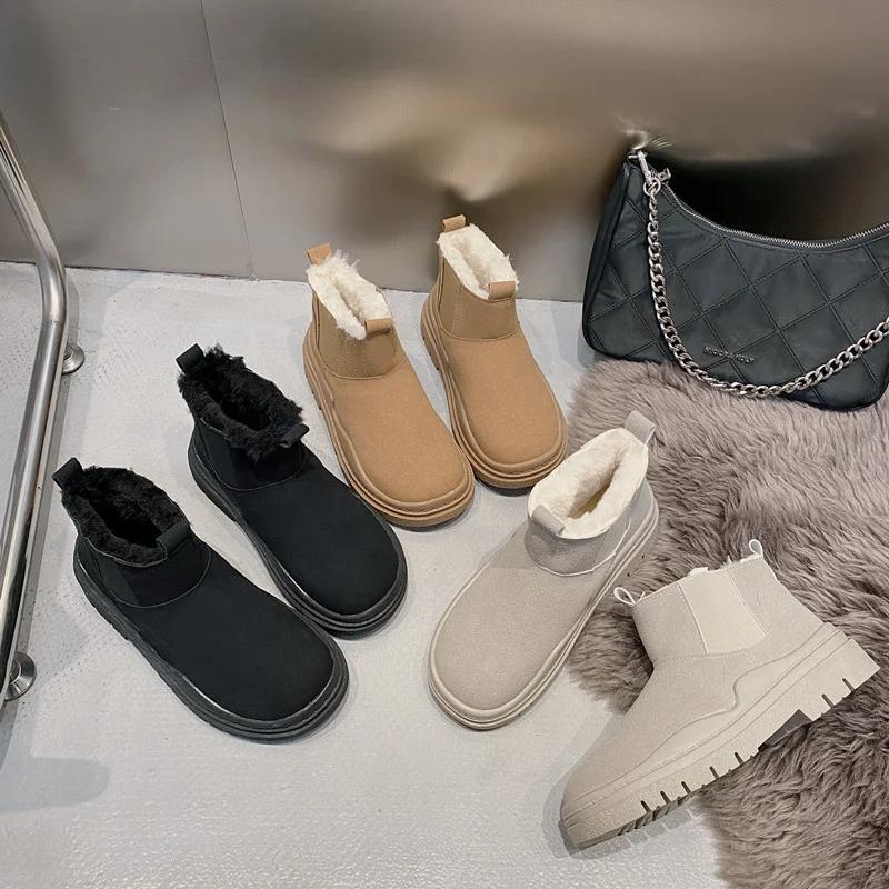 

2023 Winter Snow Boots Women's Shoes Plush Thick Soled Chelsea Short Boots Cotton Shoes Platform Shoes Boots Women Botas Mujer