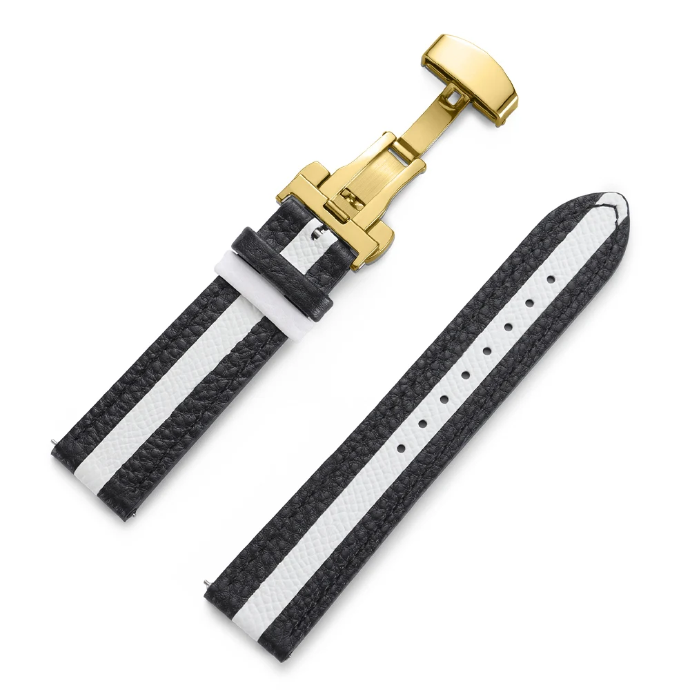 Colorful Calfskin Leather Watch Strap with Butterfly Buckle