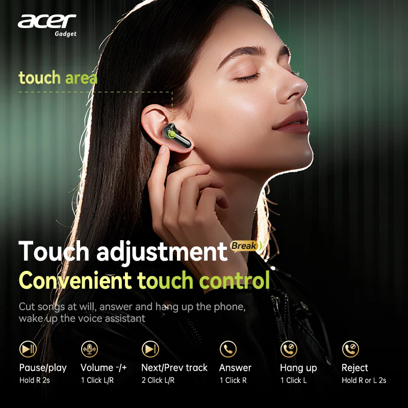 Acer In-Ear Wireless Bluetooth Headphones with Active Noise Cancellation and Dolby Surround Sound for Extended Music and Gaming Sessions