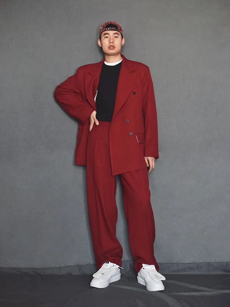 Business Men Casual Work Two Piece Set Red Double Breasted Blazer Jacket  Pants Oversized Loose Fit Stage Show Suit Matching Sets - AliExpress