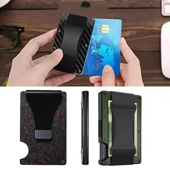 Porta carte di credito minimalista ultrasottile in fibra di carbonio da uomo Versione multilingueRFIDAporta carte di credito antifurto