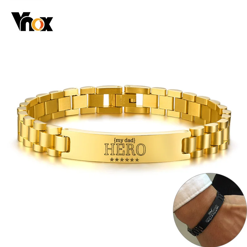 Vnox My Dad HERO Bracelets Personalized Quotes Men Bracelet Qualified Stainless Steel ID Bangle Father's Day Gift 19.5cm/21cm