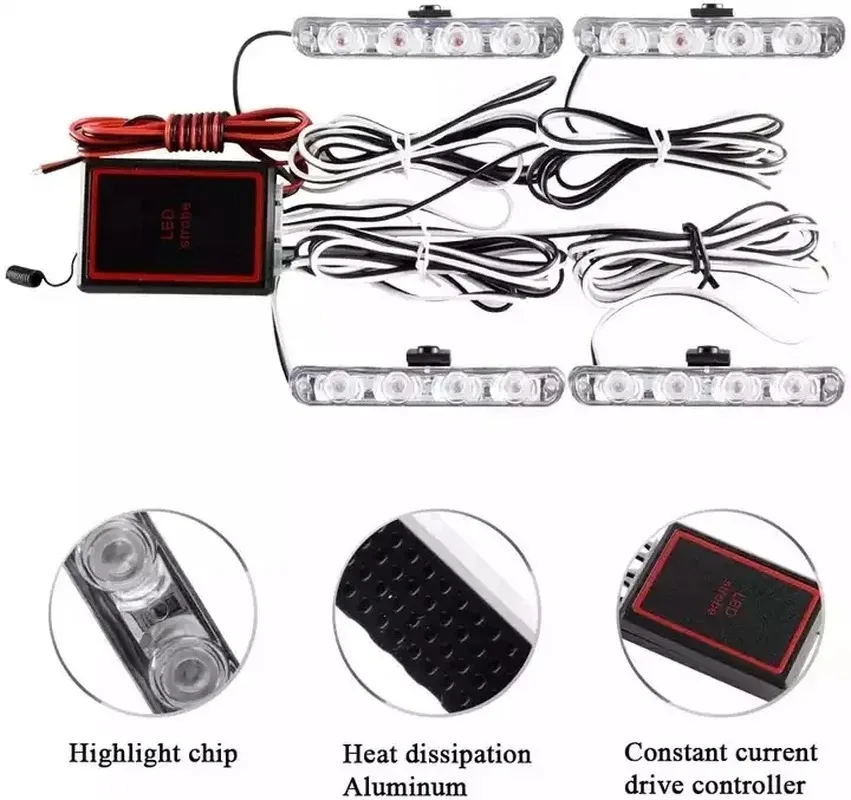 12V Car Strobe Grille Flashing Light Daytime Running Warning Light with Wireless Remote Control Emergency Signal Flash Red Blue emergency light car strobe light