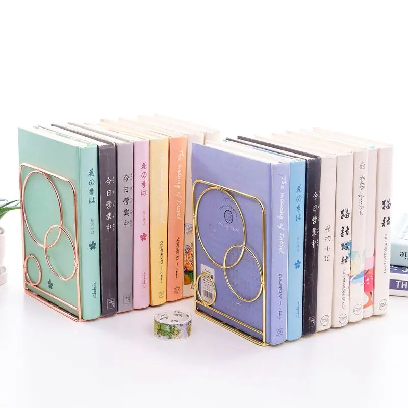 2pcs Round Metal Desktop Bookends Book Ends Support Stand Holder Shelf Bookrack