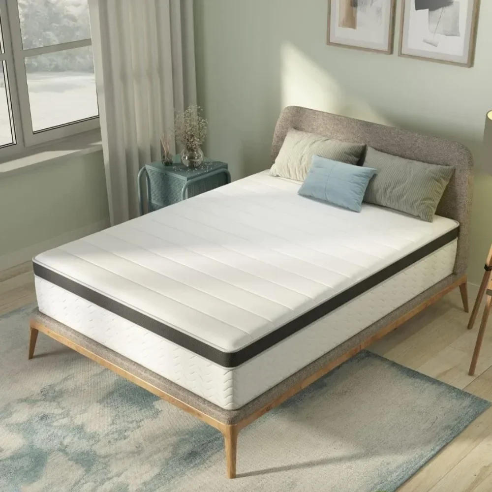 

8 Inch Maxima Hybrid Mattress, Twin Size, Cooling Gel Infused Memory Foam and Innerspring Mattress, Bed in a Box,White & Gray