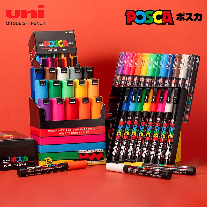 Uni Posca Markers PC-1M PC-3M PC-5M Painting Combination Set Permanent Marker Pen Student Graffiti Manga Art Supplies Original