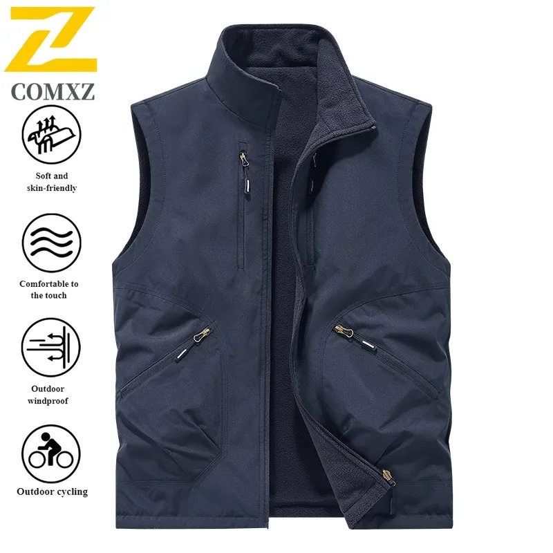 EiAO Vest Reversible Work Men's Plus Size Sleeveless Jacket 2-in-1 Windproof Waterproof Multi-Pocket Casual Coat for All Seasons