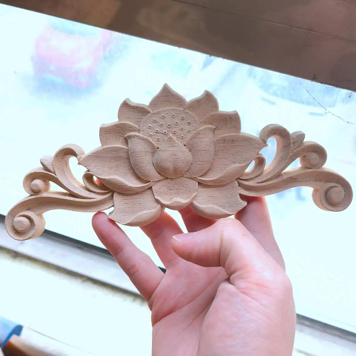 

20x8x1cm Wood Carved Long Onlay Applique Working Frame Decal