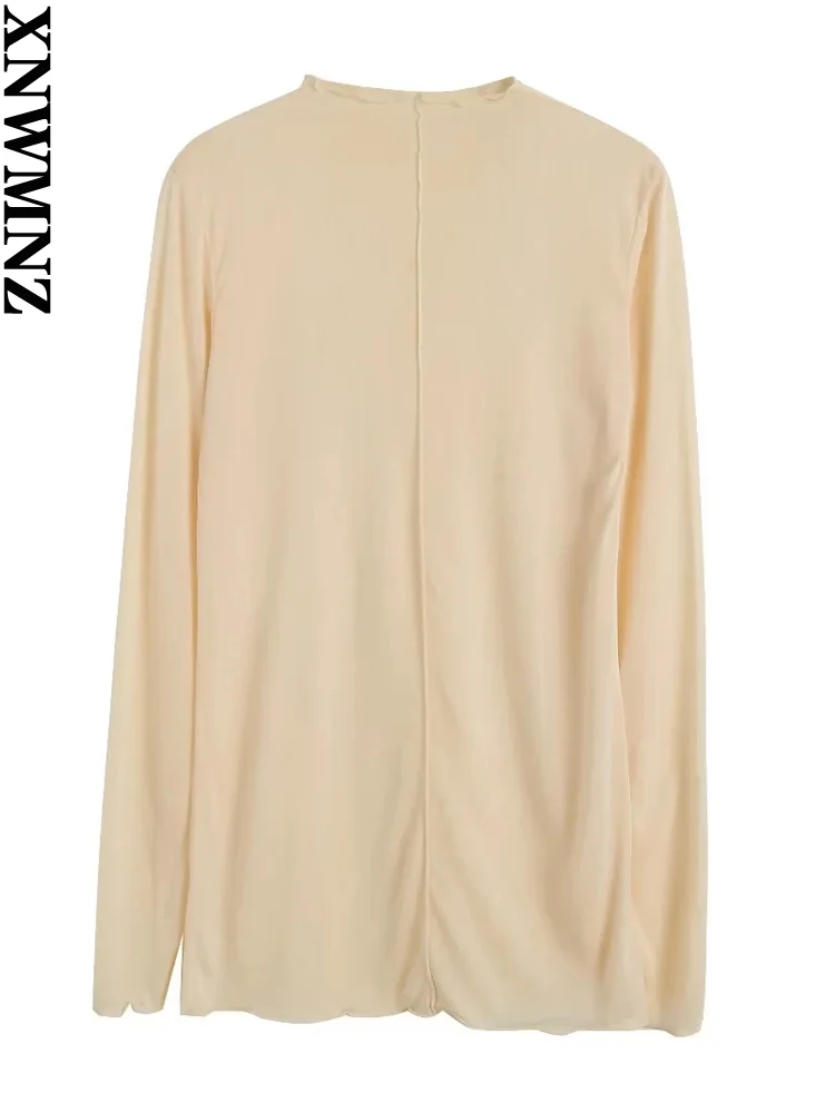 

XNWMNZ 2022 Women Fashion Autumn Winter Chic Soft Viscose Mock Neck Sweater Vintage Thin Knit Casual All-match Pullover Top