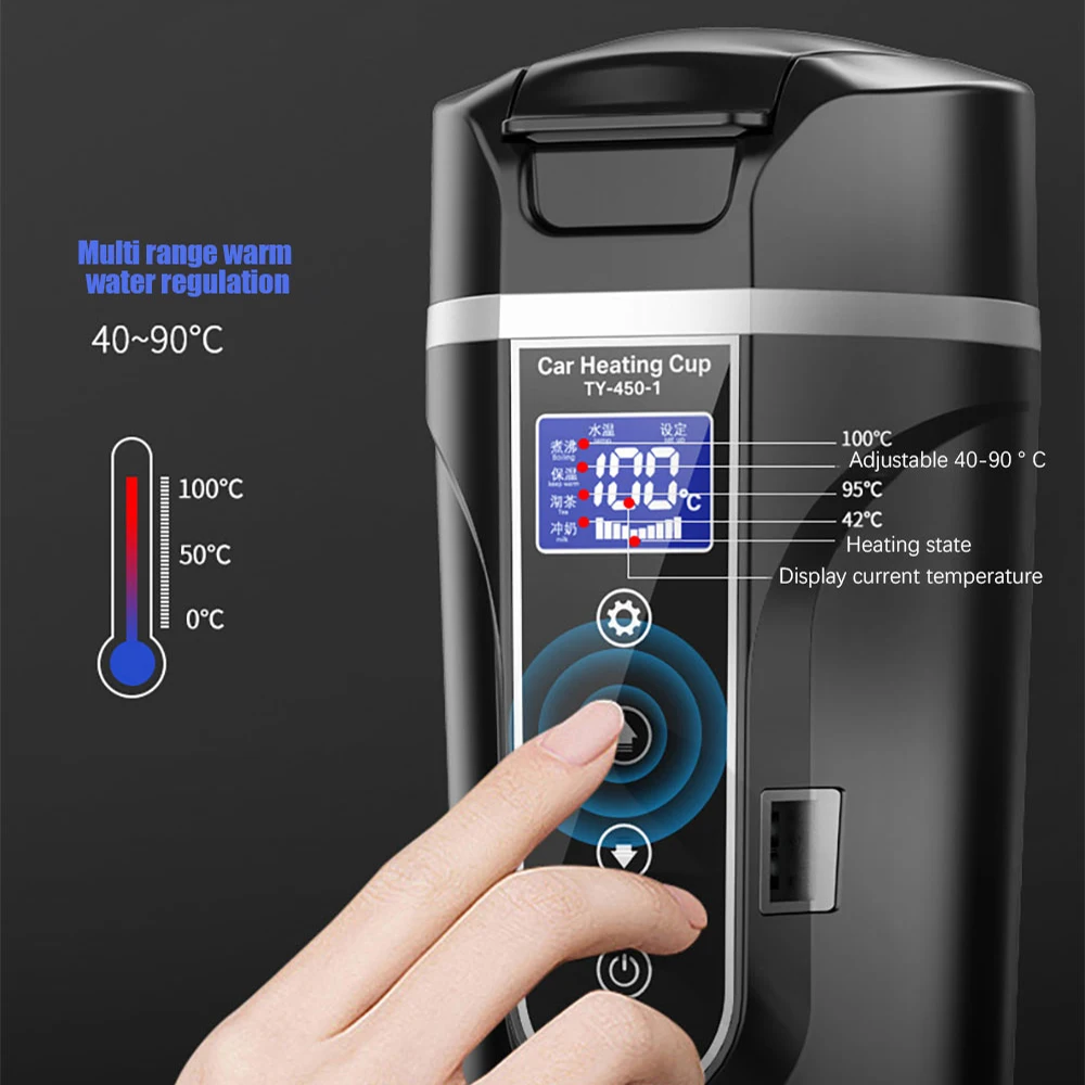 Bouilloire électrique Portable en acier inoxydable, 12V 24V, pour voiture,  chauffe-eau, tasse à café, écran LCD - AliExpress