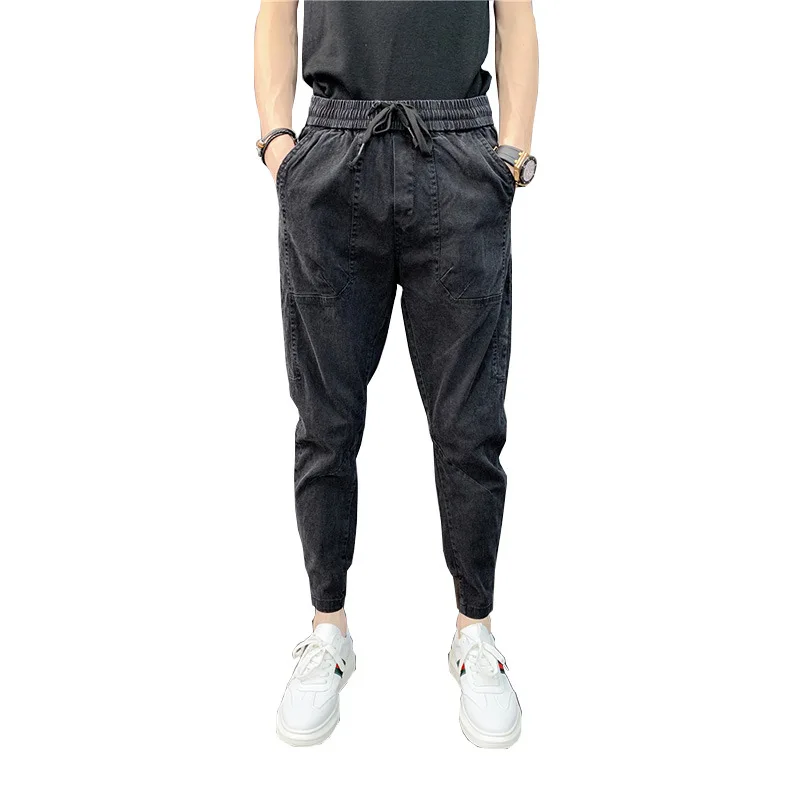 New Thin 2022 New Feet Summer Autumn Solid Color Cropped Trousers Harem Hipster Casual Pants Low Waist Drawstring Jeans