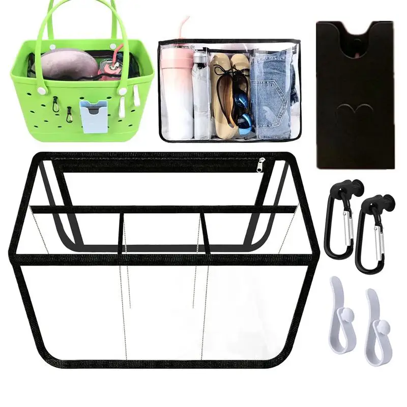 

Reusable Swimming Beach Tote Bag Makeup Organizer Transparent Insert Hand Bag Organizers with Easy Access Multiple Pockets