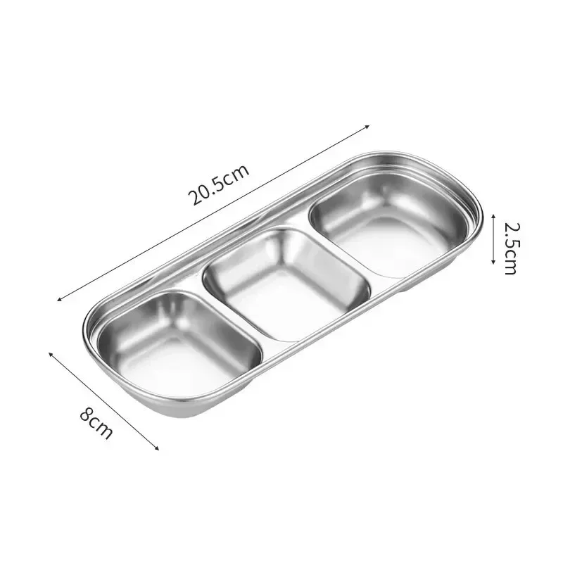 304 Stainless Steel 3-compartment Dip Tray Seasoning Sauce Seasoning Tray Korean style BBQ Restaurant Cutlery