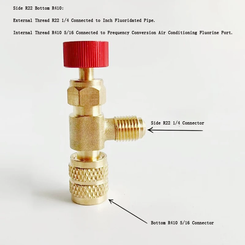 1PC Air Conditioner R410 Brass Control Safety Liquid Valve R22 1/4" Refrigeration Charging Valve Copper Adapter R22