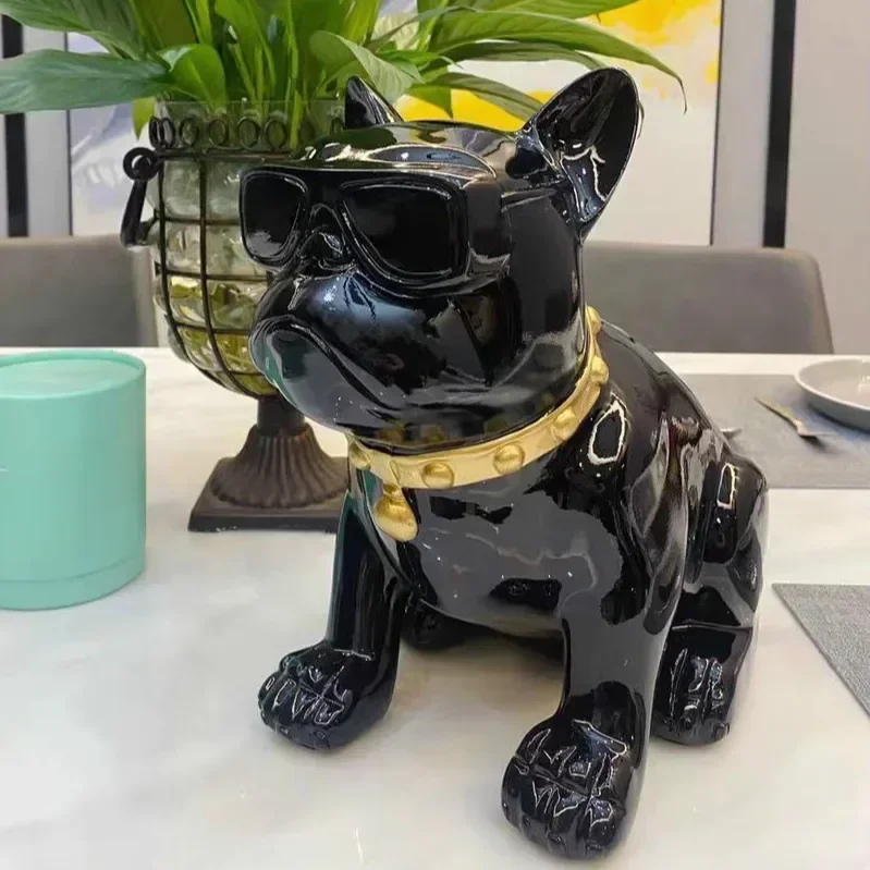 

Cool French bulldog sculpture can not get out Piggy bank Home decor sunglasses dog can take out Piggy bank large capacity gifts