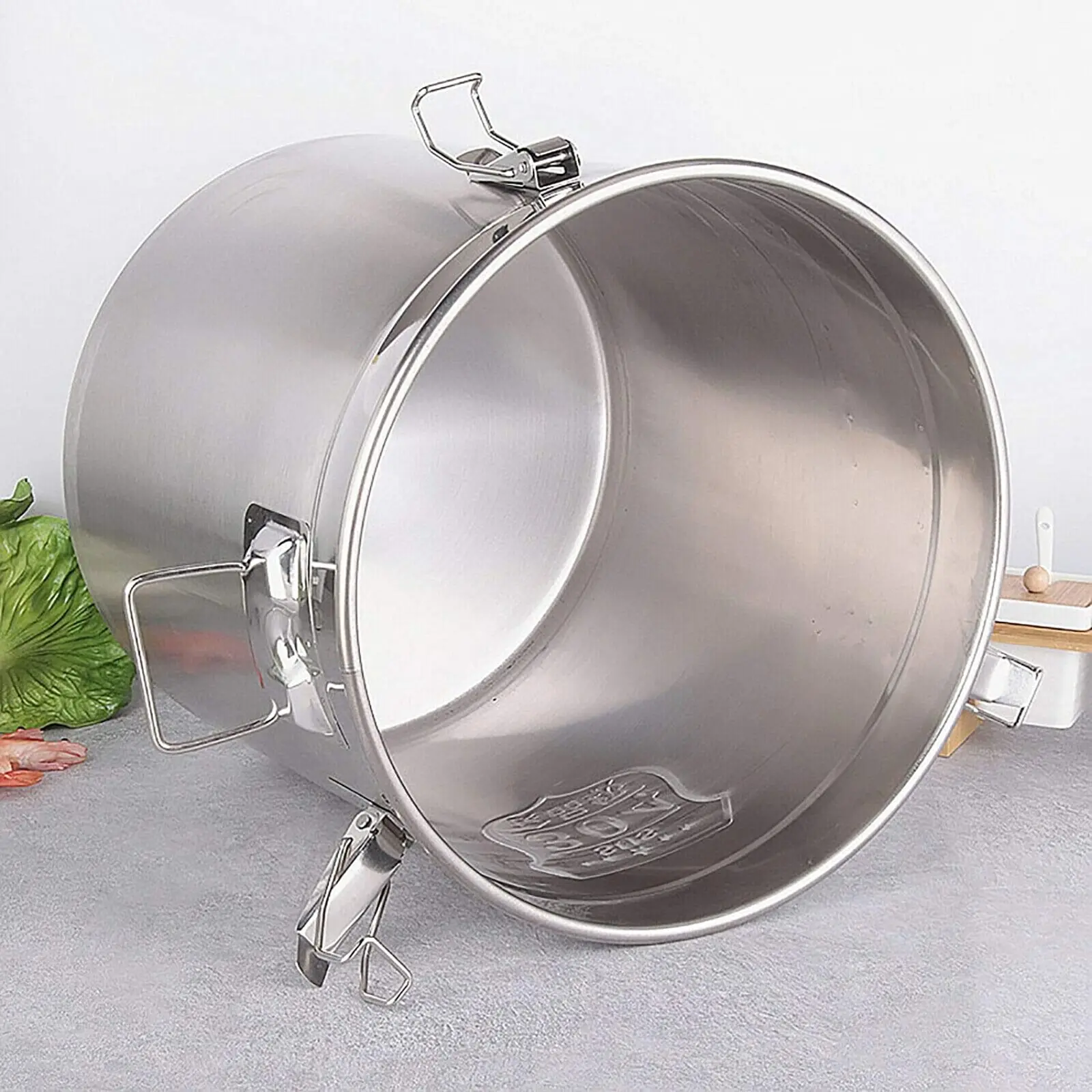 Aço inoxidável hermético recipiente com bloqueio braçadeira, balde de arroz, grão recipiente, armazenamento de cozinha, 6 L, 12L