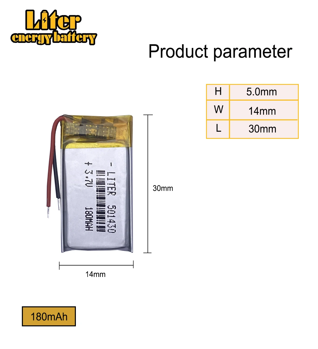 3.7V 180mAh 501430 Lithium Polymer Li-Po li ion Rechargeable Battery cells for Mp3 MP4 MP5 GPS PSP mobile bluetooth lithium ion battery
