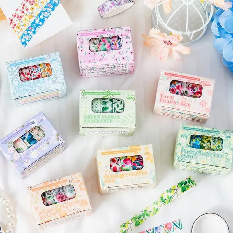 5 rolls 꽃 장식 테이프 10mmx2m 아트 크래프트 스크랩북 저널 사진 앨범 그림 프레임 D2RC를위한 접착 용지 테이프