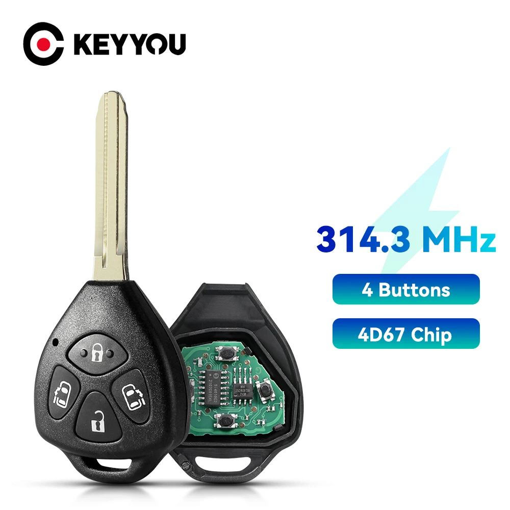 

KEYYOU 314.3MHz 4D67 Chip Remote Control Car Key for Toyota Alphard 2005 2006 2007 2008 2009 4 Buttons Keys Fob 44010