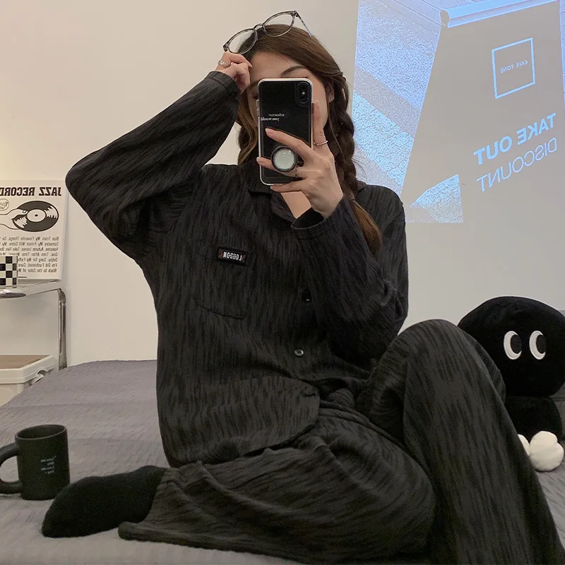 

Корейский женский пижамный комплект на весну и осень, кардиган, пижама с длинным рукавом, одежда для отдыха, модная женская одежда для сна, пижама для девочек