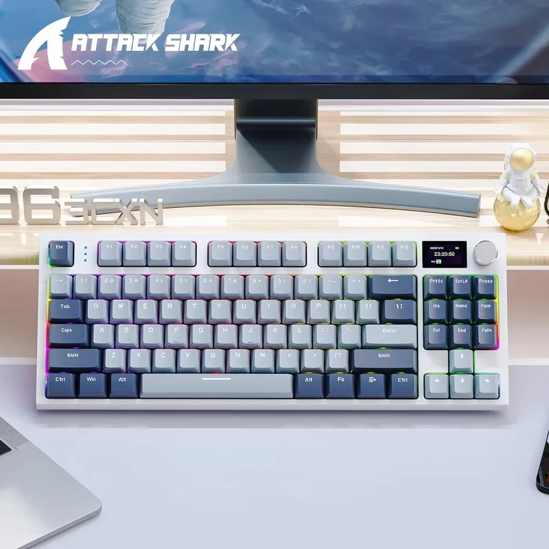 ATTACK SHARK K86 기계식 키보드, 메탈 노브, TFT 스마트 컬러 스크린, 87키 레이아웃, RGB 조명, 3모드 연결