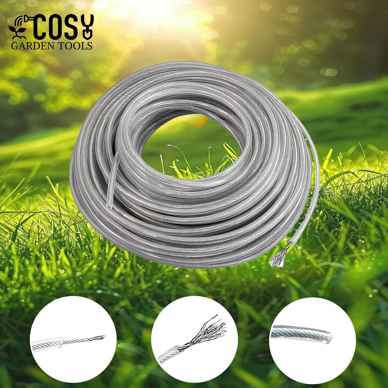 Grass Trimmer Line 5m/10m/15m*2.4mm/2.7mm/3mm/4mm Nylon Wire Brush Cutter Rope Steel Lawn Mower Replacement