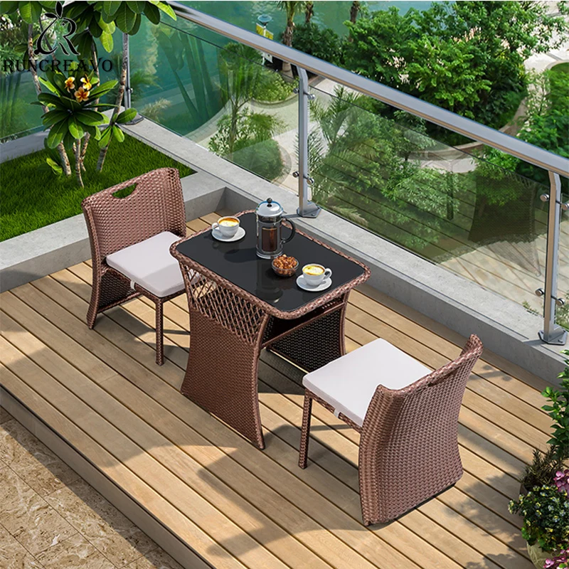 Rattan Chair Balcony Outdoor Garden Furniture Suit Pastoral Style Leisure Tables Chairs Three-piece Creative Rattan Furniture