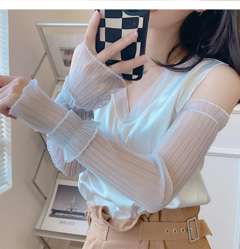 Summer Long Fingerless Gloves Women Sun Protection Sleeves Gloves Lady Thin Lace Mesh Arm Sleeve Sunscreen Uv Breathable Mittens fingerless gloves sunscreen gloves ice sleeve gloves arm sleeves